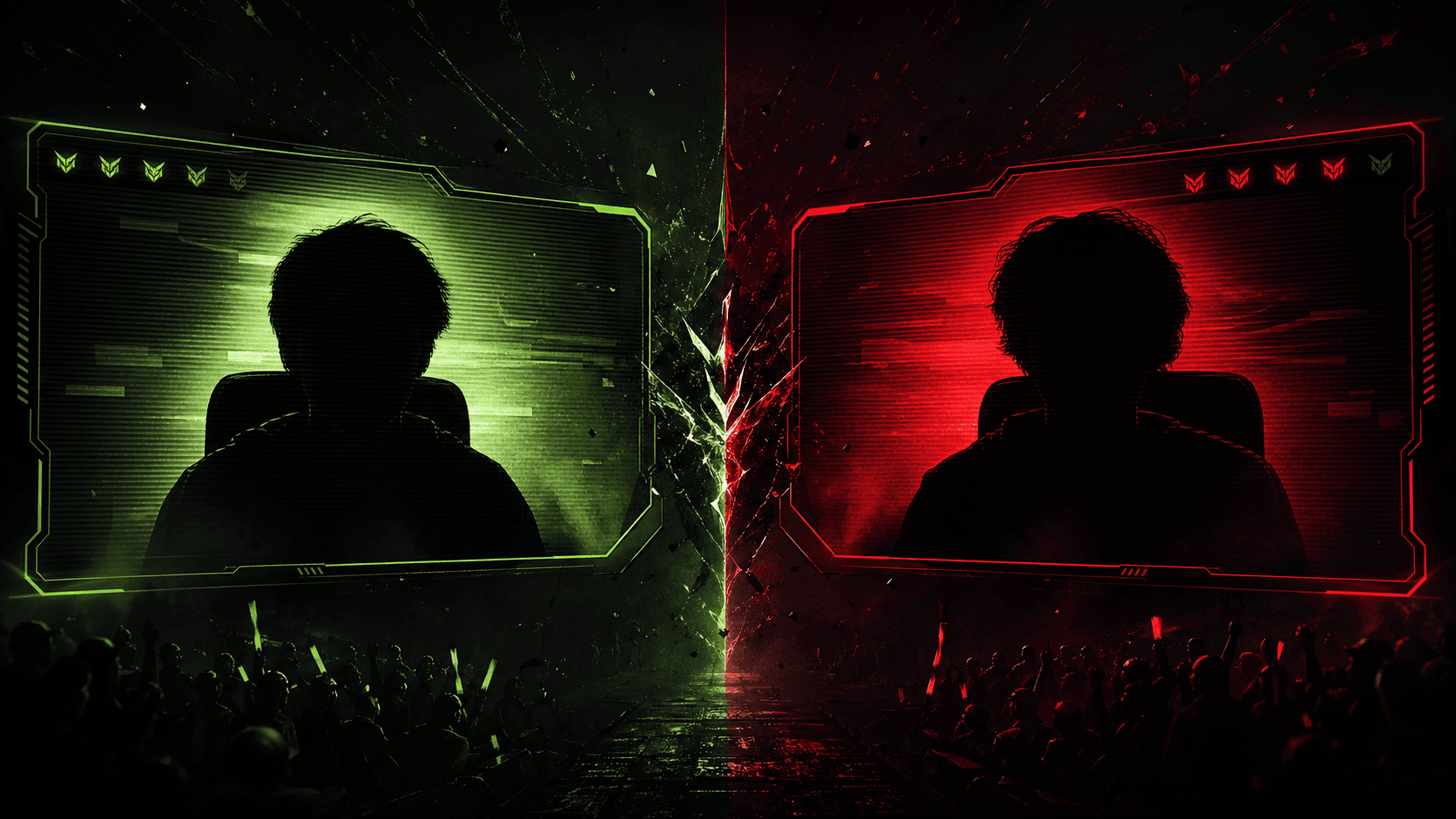 Two anonymous video challengers facing off in a digital arena